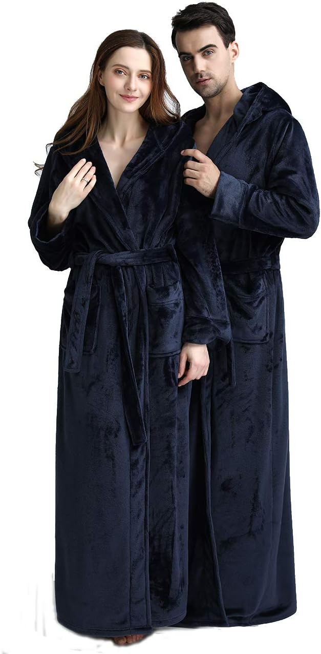 Fluffy Fleece Bathrobe with Hood - CozyFluff-Blue-M-Nora Luxe