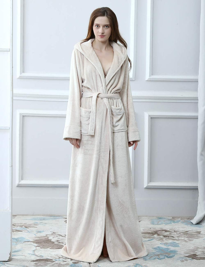 Fluffy Fleece Bathrobe with Hood - CozyFluff-Blue-M-Nora Luxe