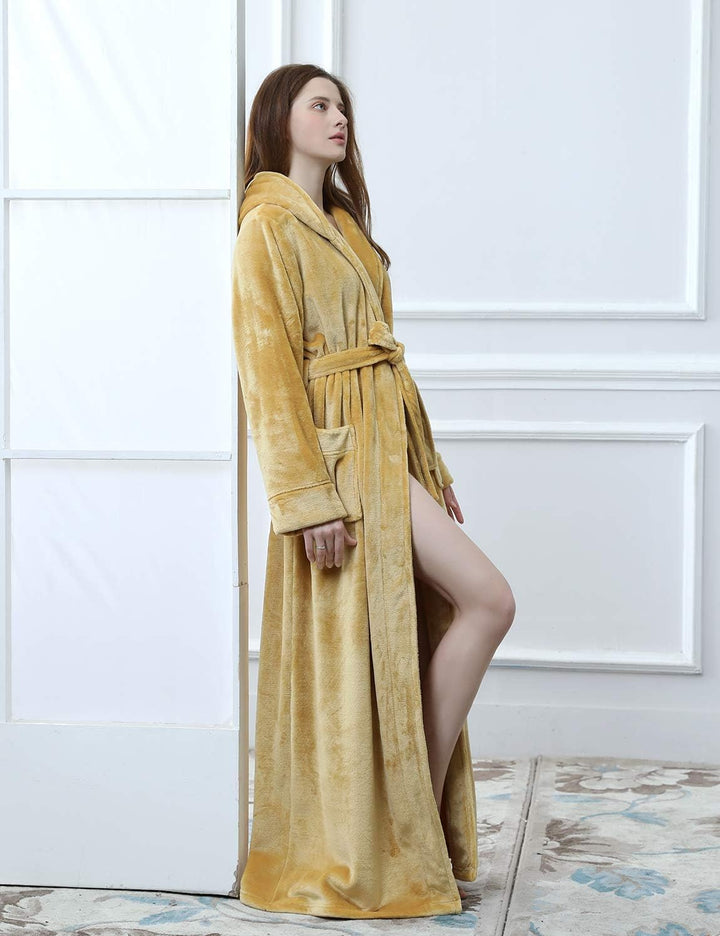 Fluffy Fleece Bathrobe with Hood - CozyFluff-Blue-M-Nora Luxe