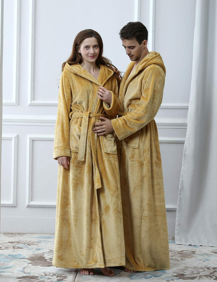 Fluffy Fleece Bathrobe with Hood - CozyFluff-Blue-M-Nora Luxe