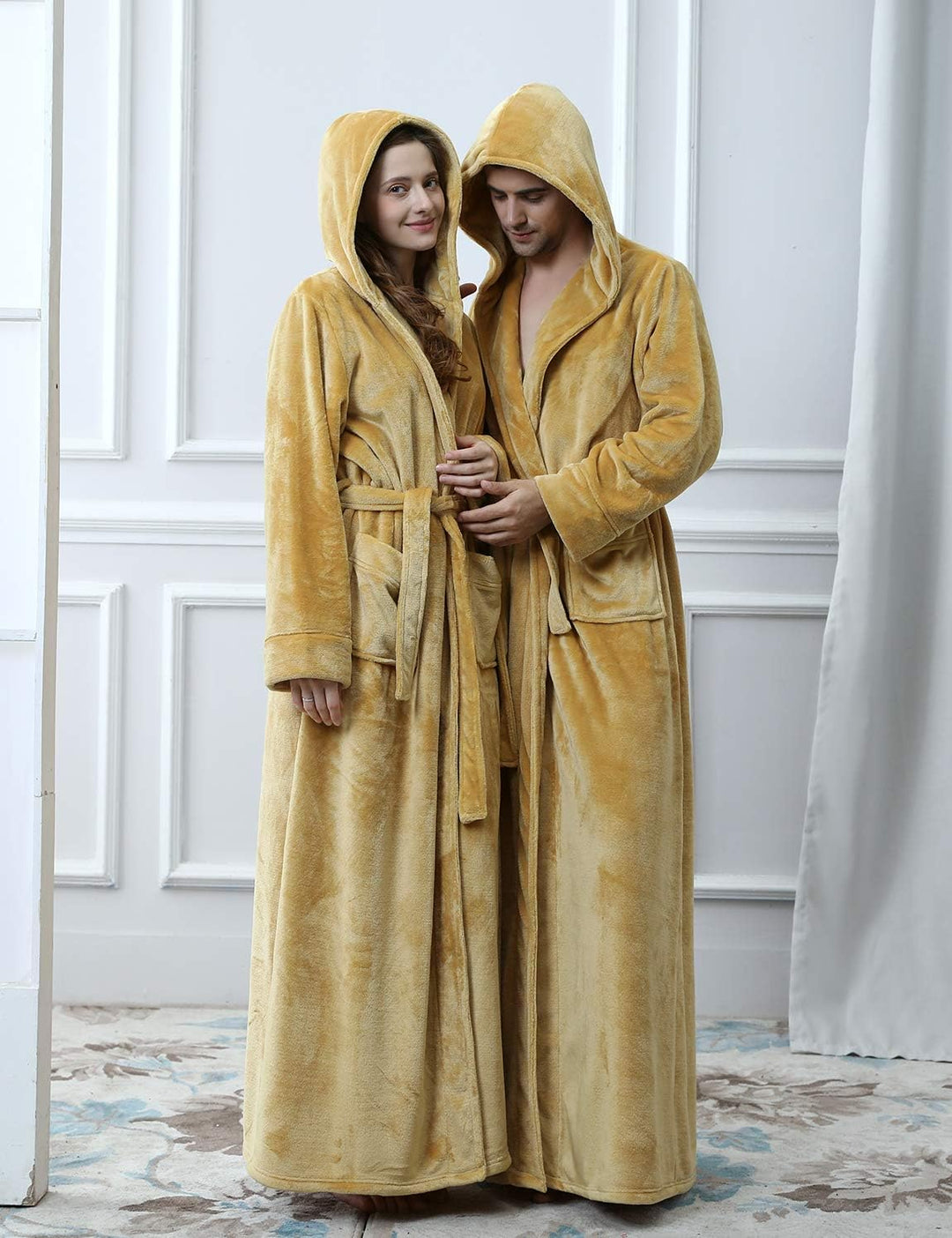 Fluffy Fleece Bathrobe with Hood - CozyFluff-Blue-M-Nora Luxe