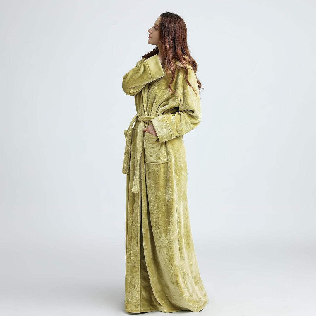Fluffy Fleece Bathrobe with Hood - CozyFluff-Blue-M-Nora Luxe