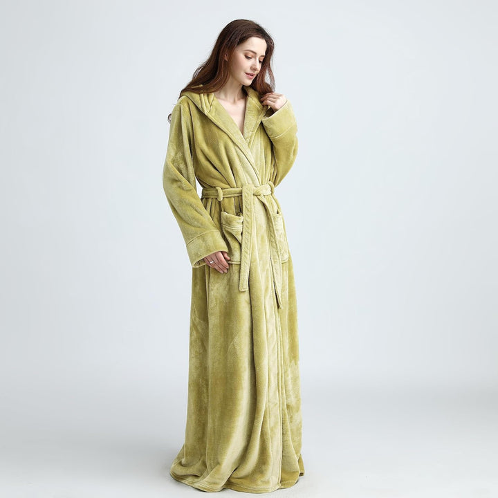 Fluffy Fleece Bathrobe with Hood - CozyFluff-Blue-M-Nora Luxe