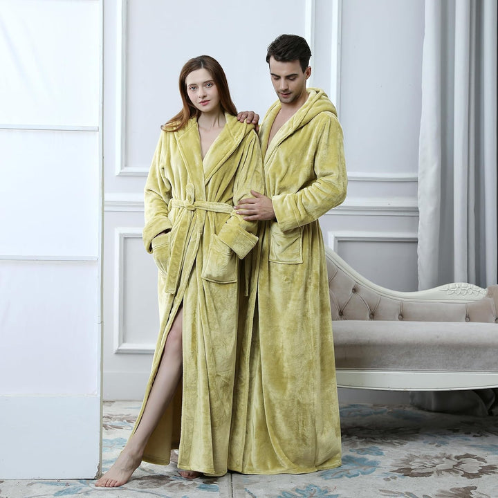 Fluffy Fleece Bathrobe with Hood - CozyFluff-Blue-M-Nora Luxe