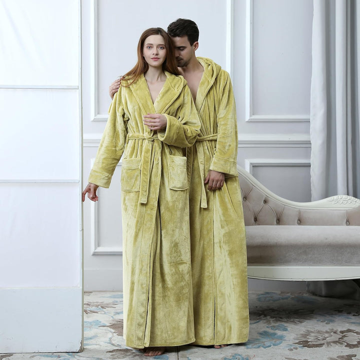 Fluffy Fleece Bathrobe with Hood - CozyFluff-Blue-M-Nora Luxe