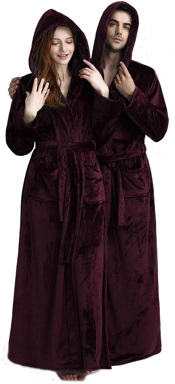 Fluffy Fleece Bathrobe with Hood - CozyFluff-Blue-M-Nora Luxe