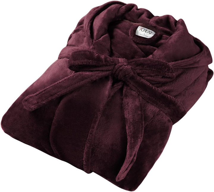 Fluffy Fleece Bathrobe with Hood - CozyFluff-Blue-M-Nora Luxe