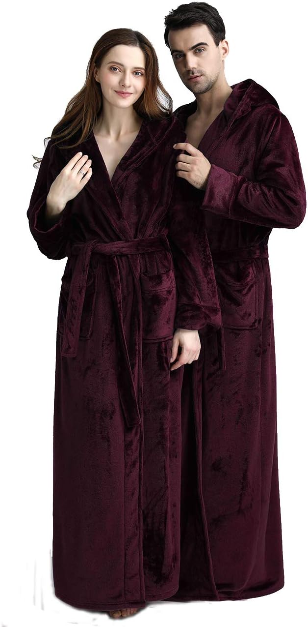 Fluffy Fleece Bathrobe with Hood - CozyFluff-Blue-M-Nora Luxe