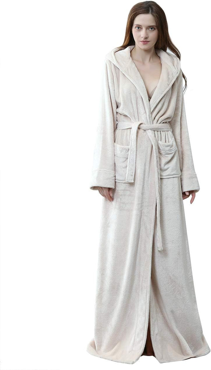 Fluffy Fleece Bathrobe with Hood - CozyFluff-Broken White-M-Nora Luxe