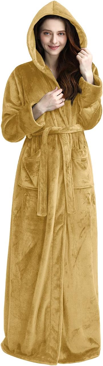 Fluffy Fleece Bathrobe with Hood - CozyFluff-Yellow-M-Nora Luxe