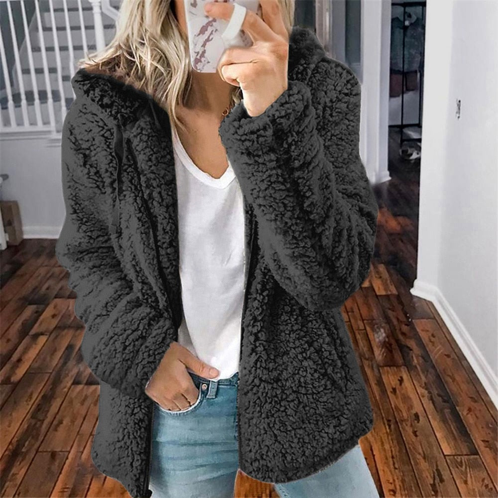 Fluffy Ladies' Jacket with Hood - Sofia-Black-S-Nora Luxe