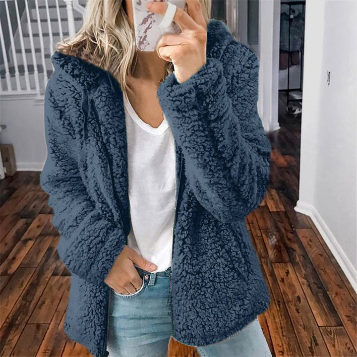 Fluffy Ladies' Jacket with Hood - Sofia-Blue-S-Nora Luxe