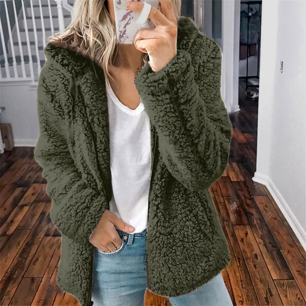Fluffy Ladies' Jacket with Hood - Sofia-Pink-S-Nora Luxe