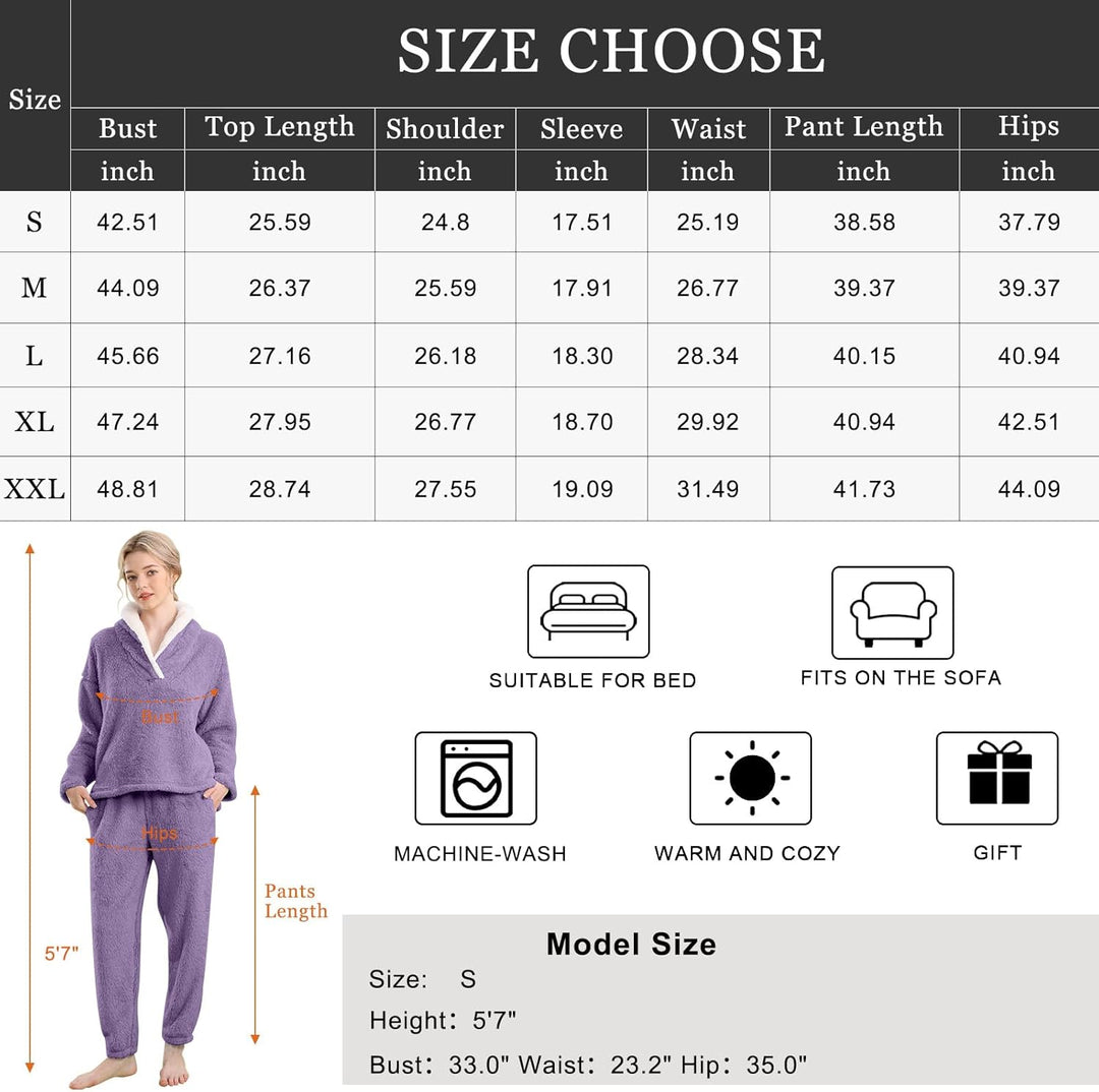 Fluffy Pajama Set for Women - CozyPlush-Dark blue-S-Nora Luxe