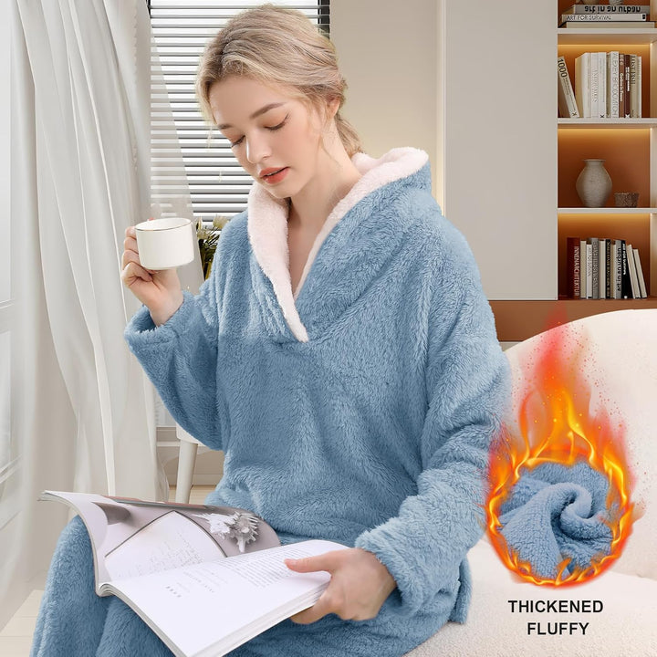 Fluffy Pajama Set for Women - CozyPlush-Dark blue-S-Nora Luxe