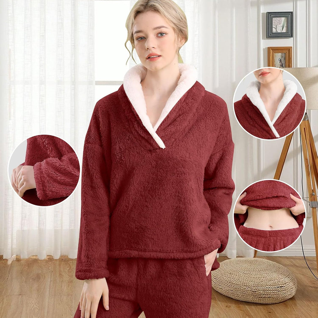 Fluffy Pajama Set for Women - CozyPlush-Dark blue-S-Nora Luxe