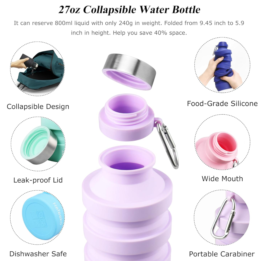 Foldable Shockproof Water Bottle-Black 500 ml-Nora Luxe