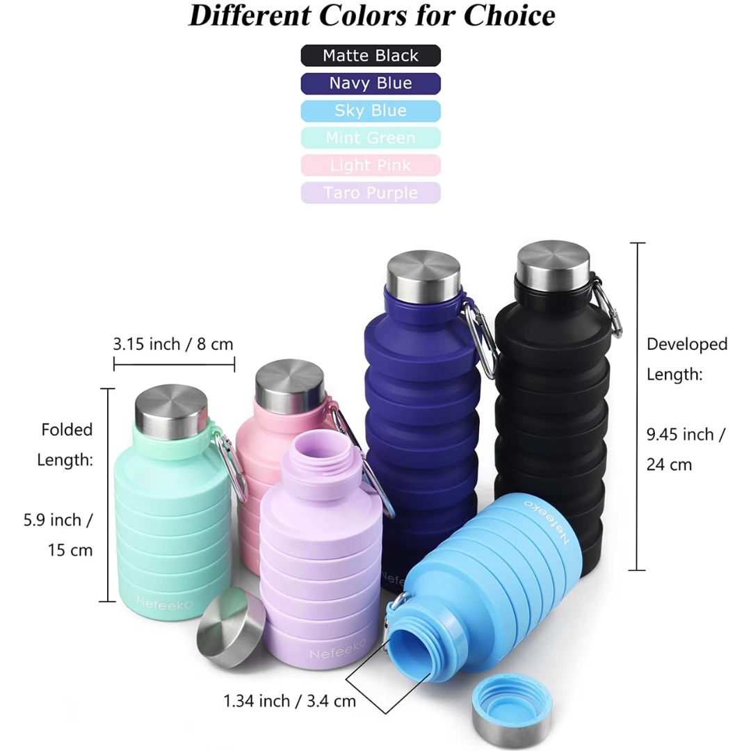 Foldable Shockproof Water Bottle-Black 500 ml-Nora Luxe