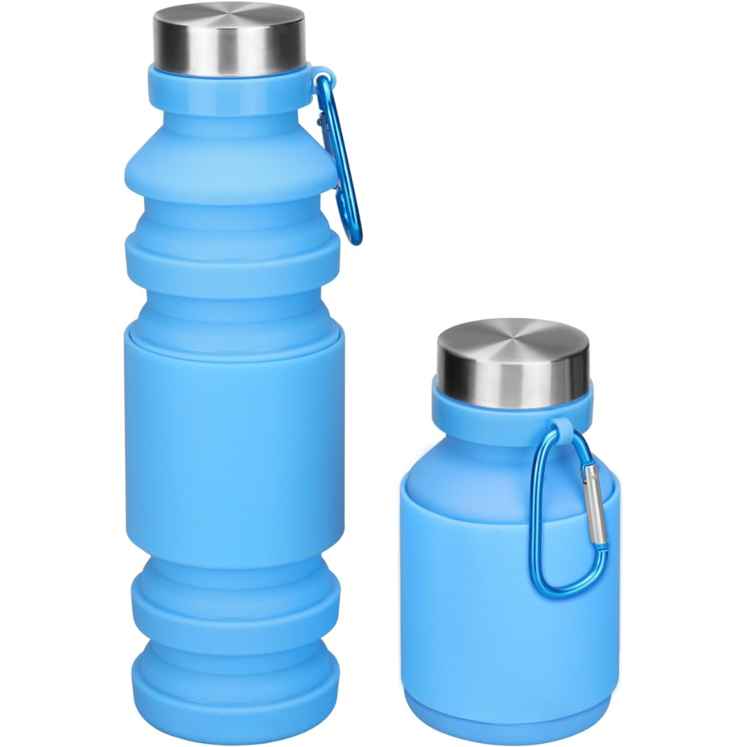 Foldable Shockproof Water Bottle-Blue 500 ml-Nora Luxe