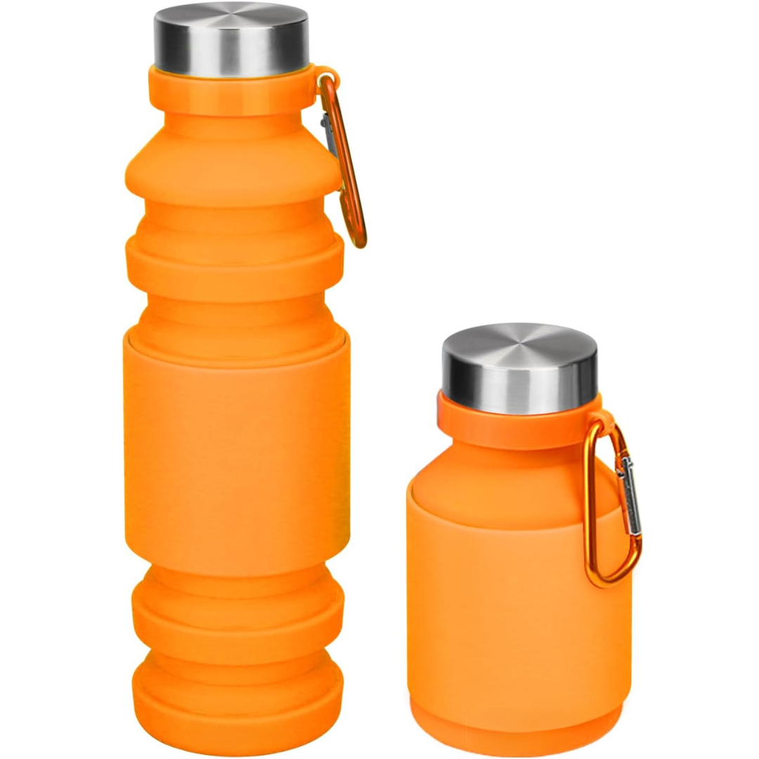 Foldable Shockproof Water Bottle-Orange 500 ml-Nora Luxe