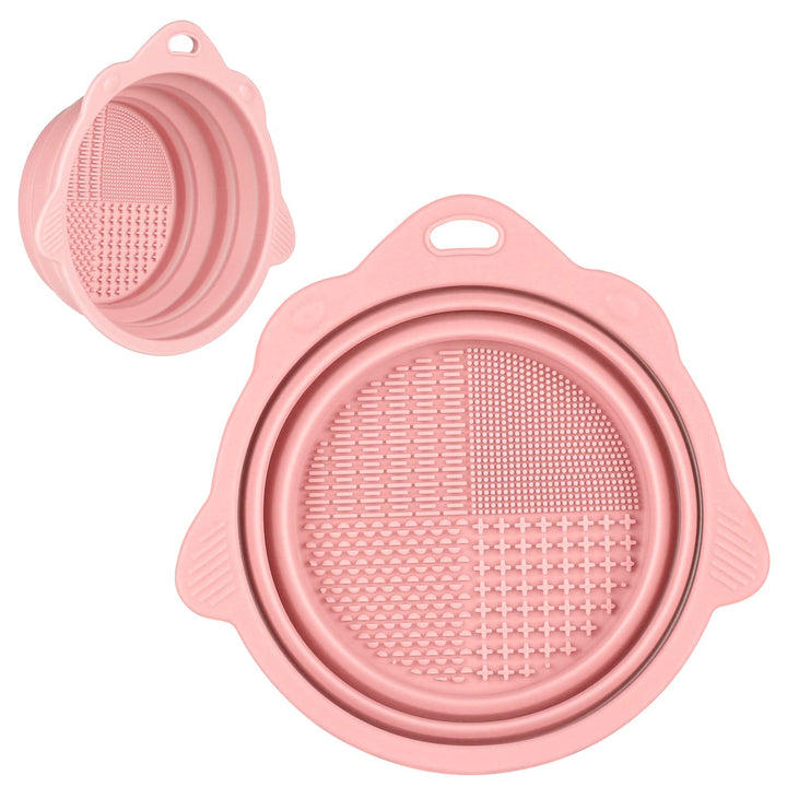 Foldable Silicone Brush Cleaner Bowl-Pink-Nora Luxe