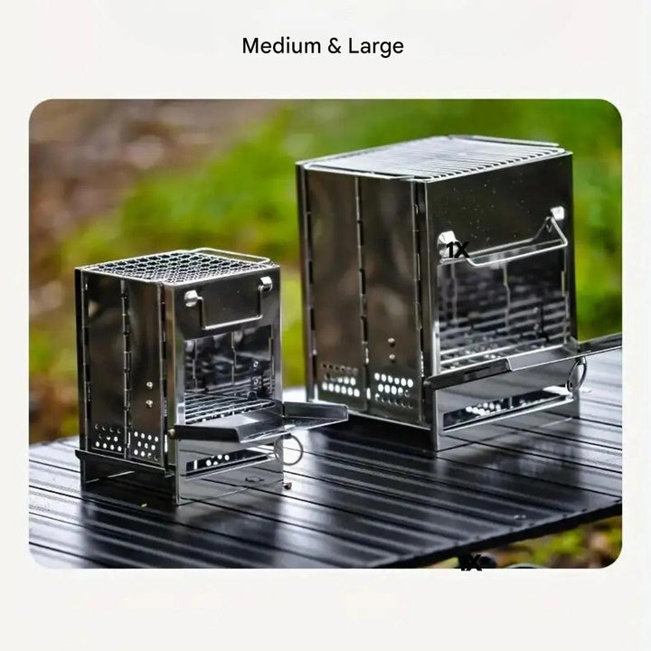 Foldable Stainless Steel Wood Stove - TrailFlame-Medium-Nora Luxe