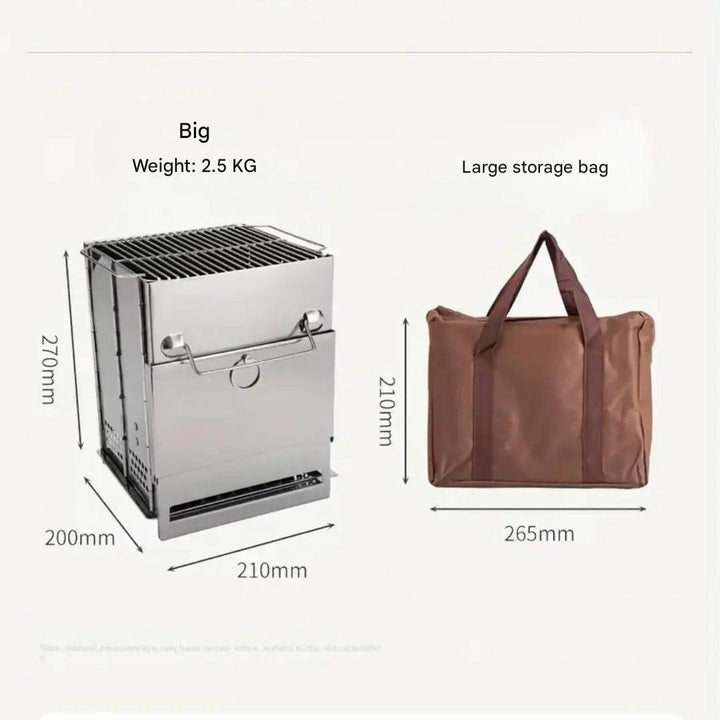 Foldable Stainless Steel Wood Stove - TrailFlame-Medium-Nora Luxe