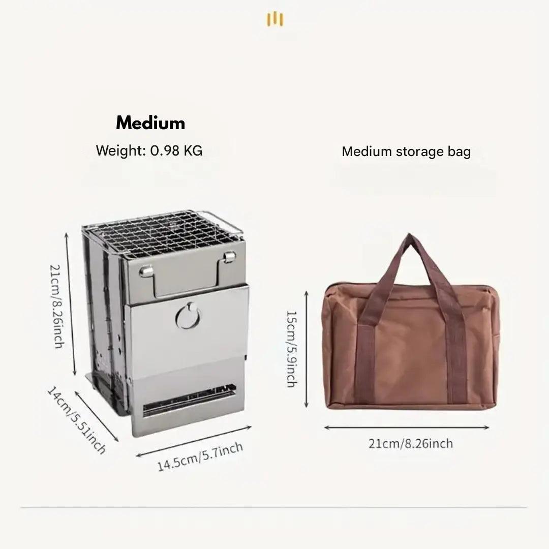 Foldable Stainless Steel Wood Stove - TrailFlame-Medium-Nora Luxe