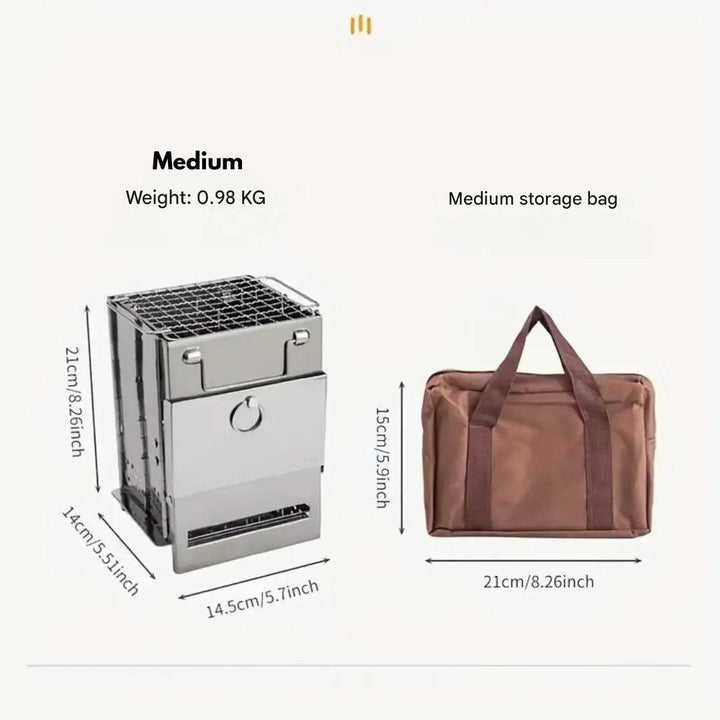 Foldable Stainless Steel Wood Stove - TrailFlame-Medium-Nora Luxe