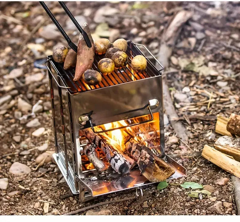 Foldable Stainless Steel Wood Stove - TrailFlame-Medium-Nora Luxe