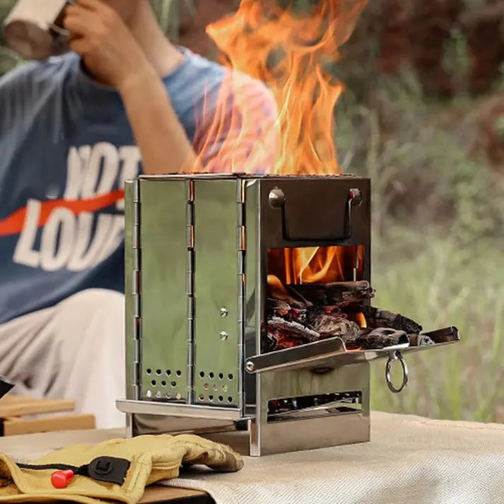 Foldable Stainless Steel Wood Stove - TrailFlame-Medium-Nora Luxe