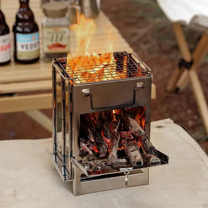 Foldable Stainless Steel Wood Stove - TrailFlame-Medium-Nora Luxe