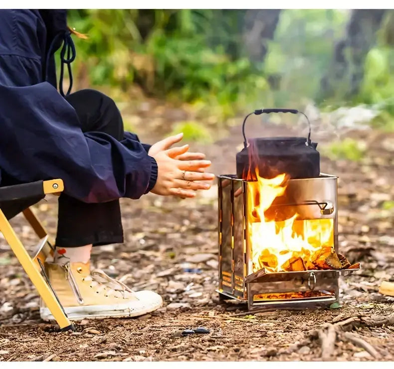 Foldable Stainless Steel Wood Stove - TrailFlame-Medium-Nora Luxe
