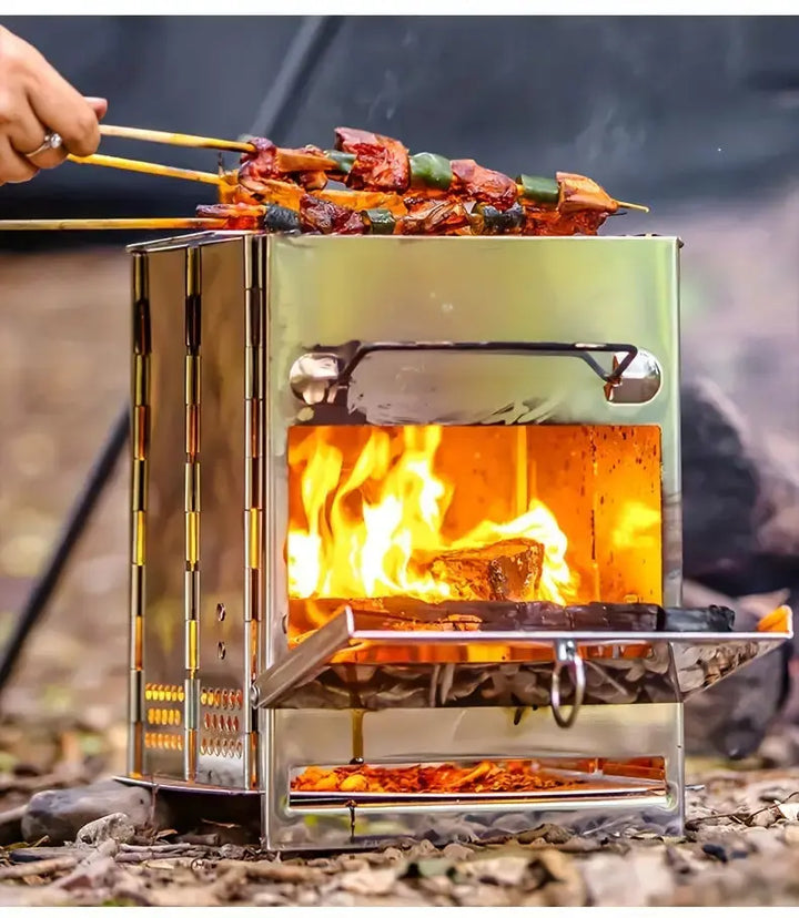 Foldable Stainless Steel Wood Stove - TrailFlame-Medium-Nora Luxe