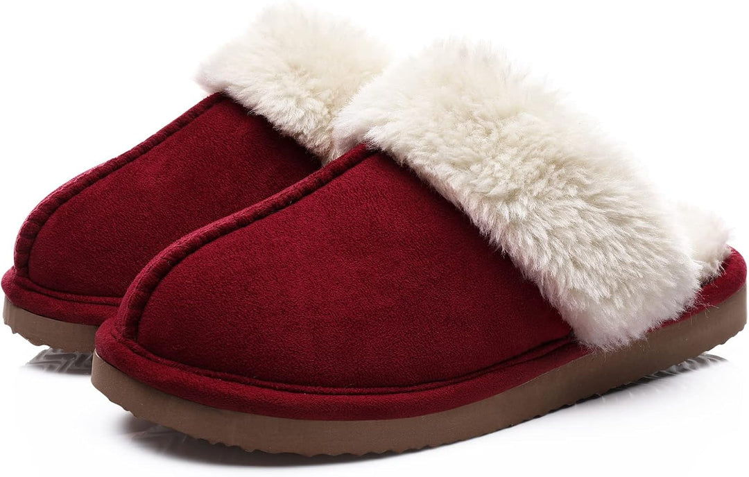 Fuzzy Memory Foam Slippers - SoftStep-Wine Red-4.5-Nora Luxe