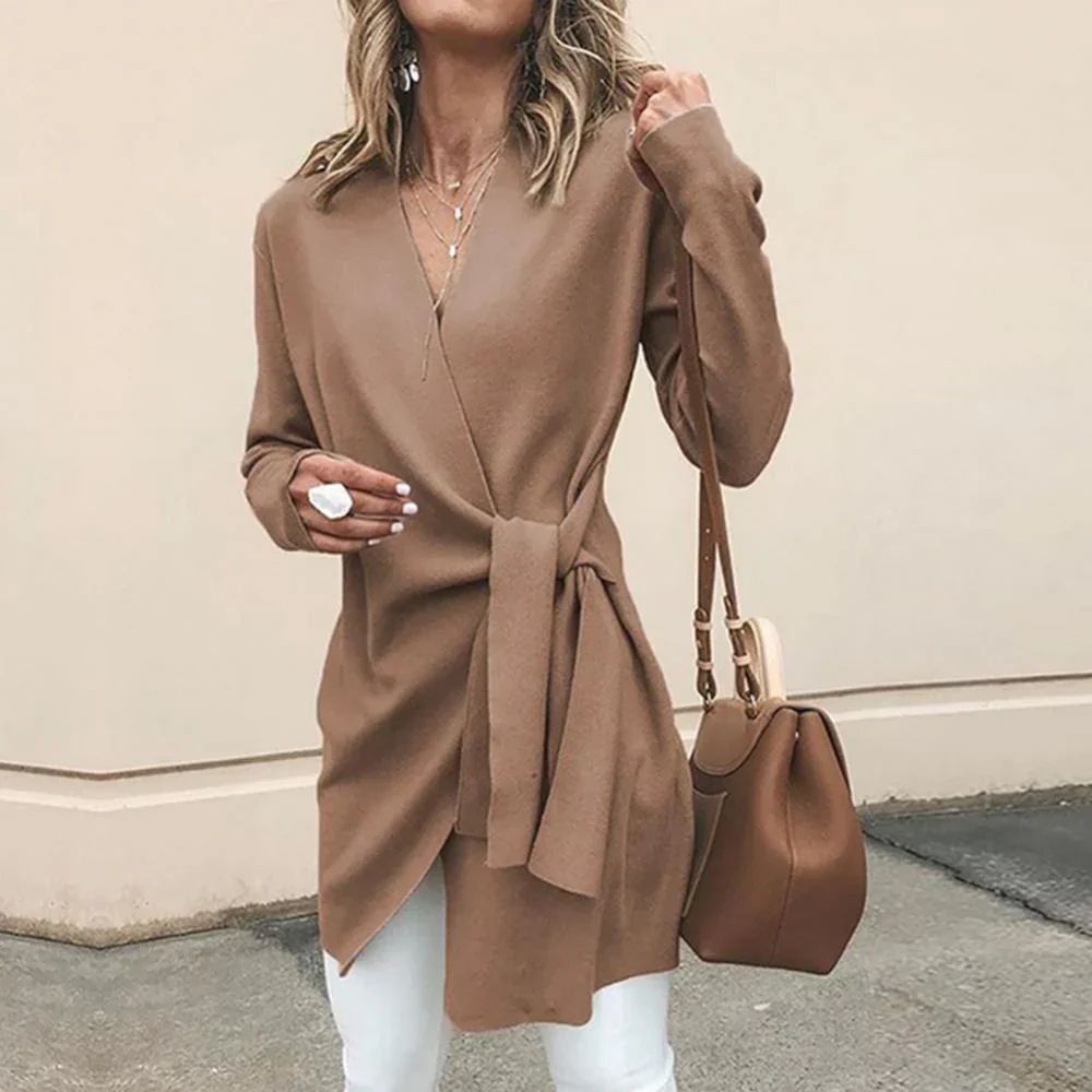 Knitted Women's Cardigan with Bow Belt – Elin