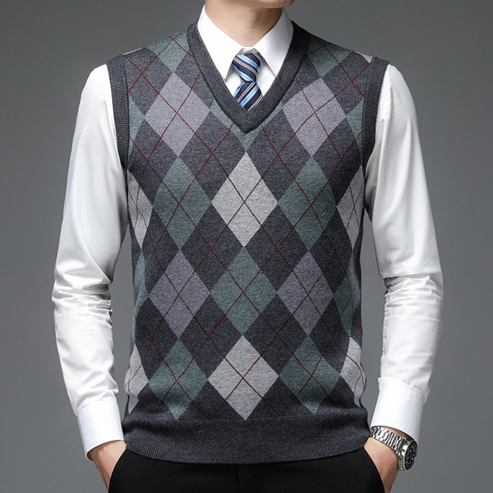 Gentlemen's Spencer with Stylish Argyle Pattern - Felix-Dark gray-S-Nora Luxe