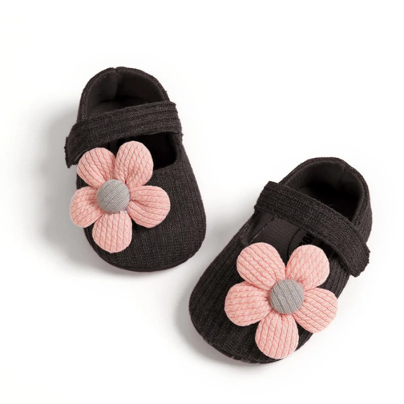 Girls Baby Booties - StackStars-Black Flowers-0-6 Months-Nora Luxe
