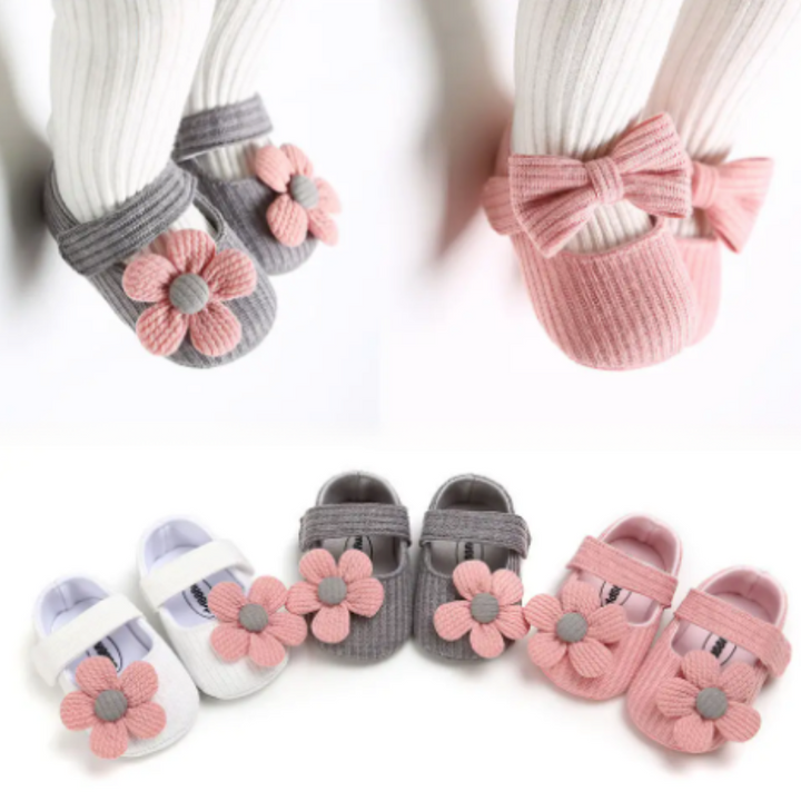 Girls Baby Booties - StackStars-Black Flowers-0-6 Months-Nora Luxe