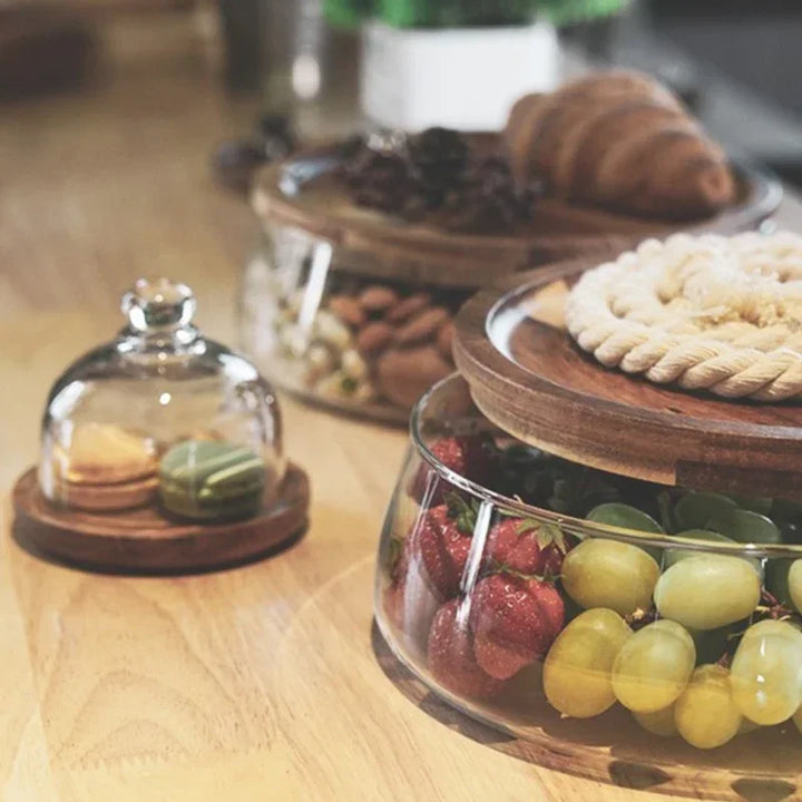 Glass Bowl with Wooden Lid - NatureLux-Nora Luxe