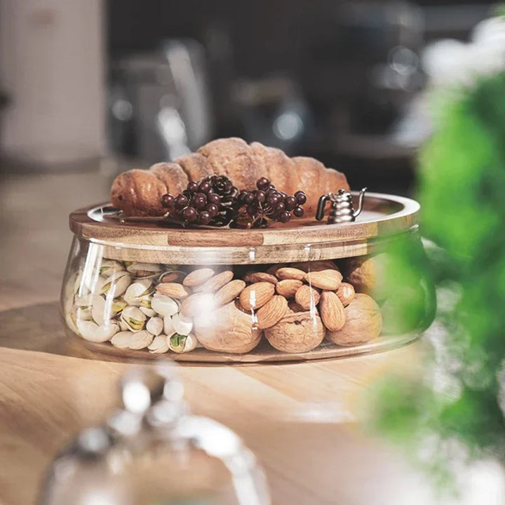 Glass Bowl with Wooden Lid - NatureLux-Nora Luxe