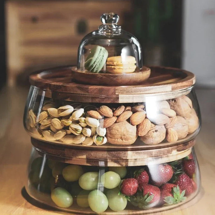 Glass Bowl with Wooden Lid - NatureLux-Nora Luxe