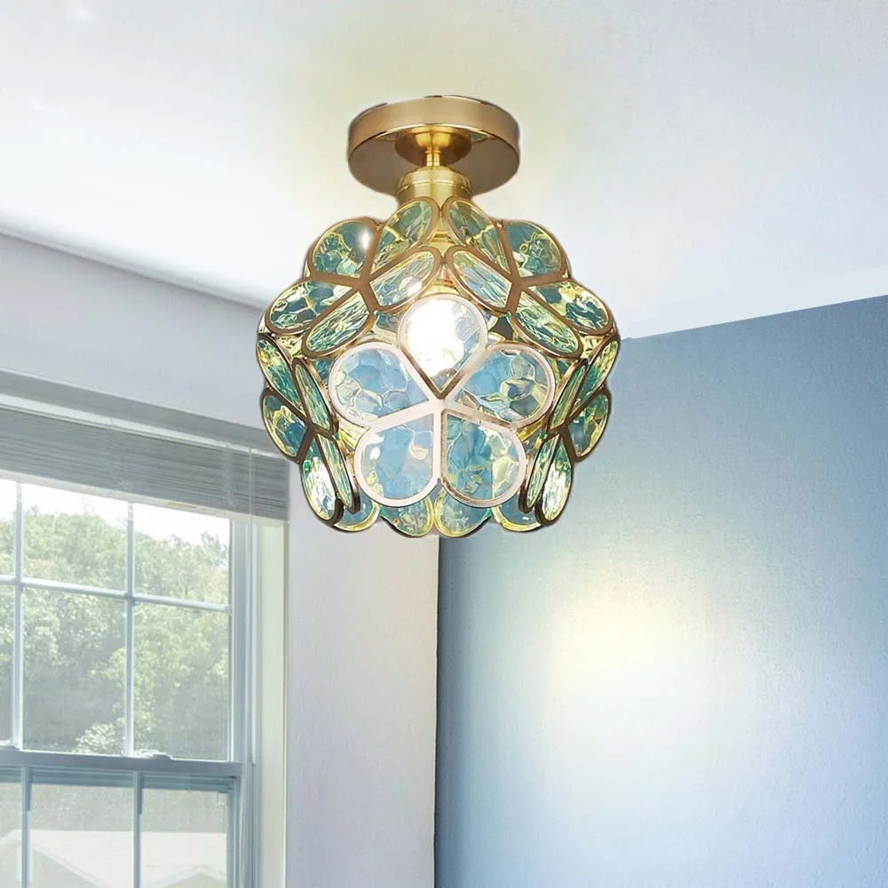Glass Flower Ceiling Lamp - FloraGlow-Green-D 7.9 inches * H 9.8 inches-Nora Luxe
