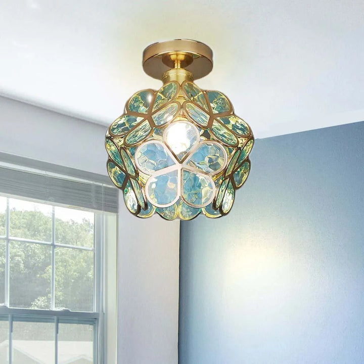 Glass Flower Ceiling Lamp - FloraGlow-Green-D 7.9 inches * H 9.8 inches-Nora Luxe