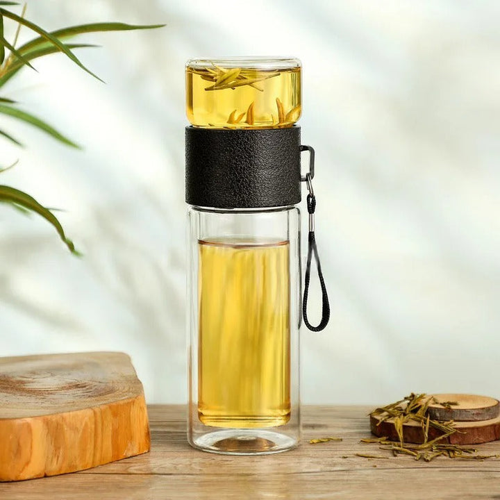 Glass Keeping Warm Bottle - ClearTherm-Black-Nora Luxe