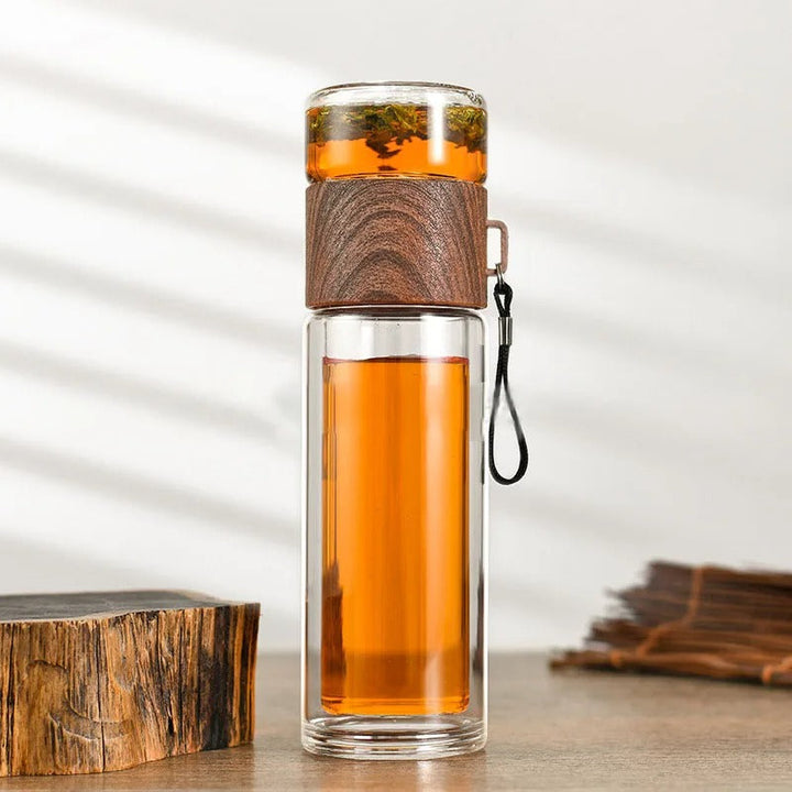 Glass Keeping Warm Bottle - ClearTherm-Wood-Nora Luxe