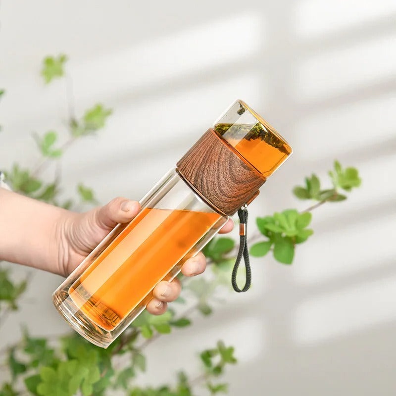 Glass Keeping Warm Bottle - ClearTherm-Wood-Nora Luxe