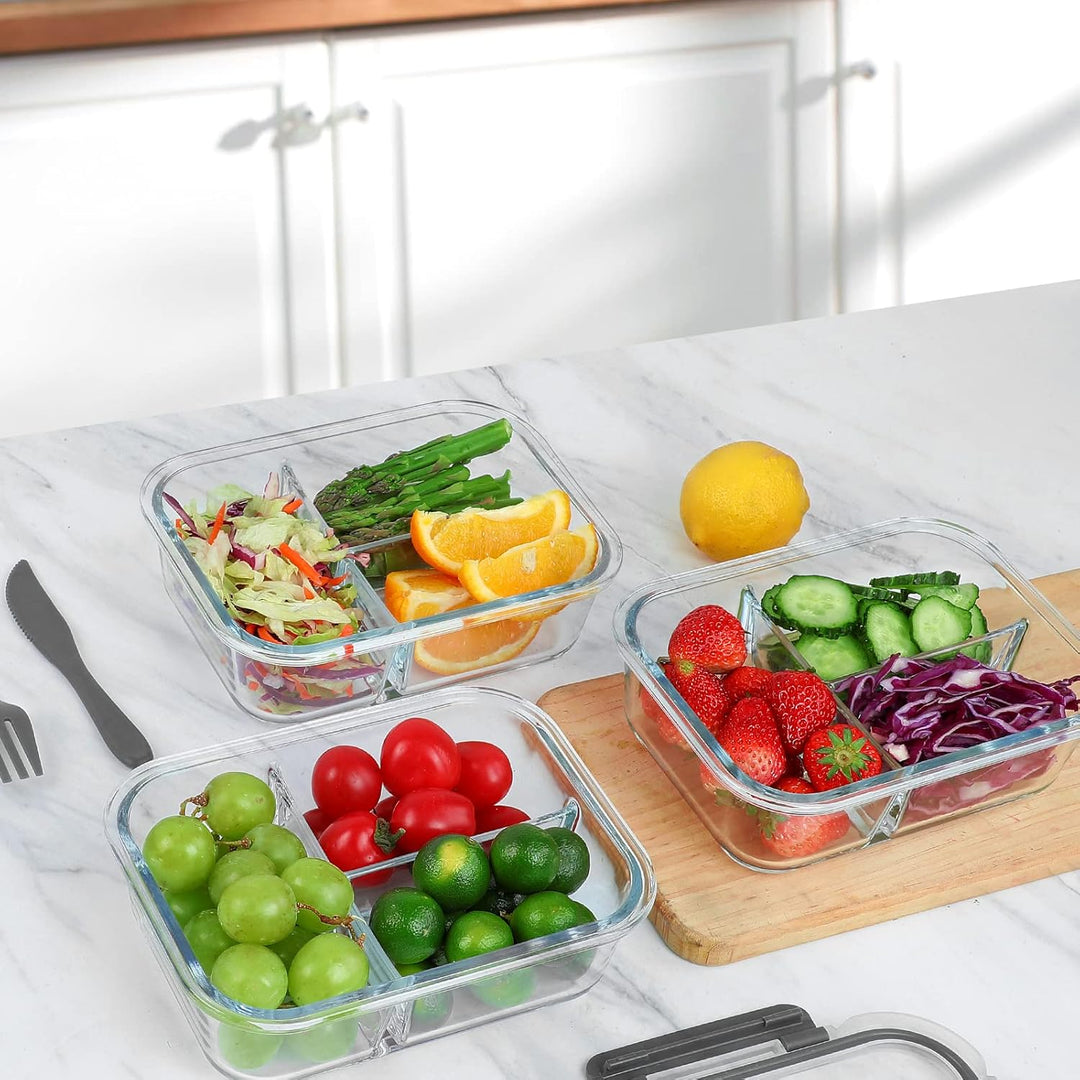 Glass Meal Prep Containers 5-Pack - 1L-Gray-Nora Luxe