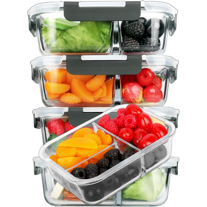 Glass Meal Prep Containers 5-Pack - 1L-Gray-Nora Luxe