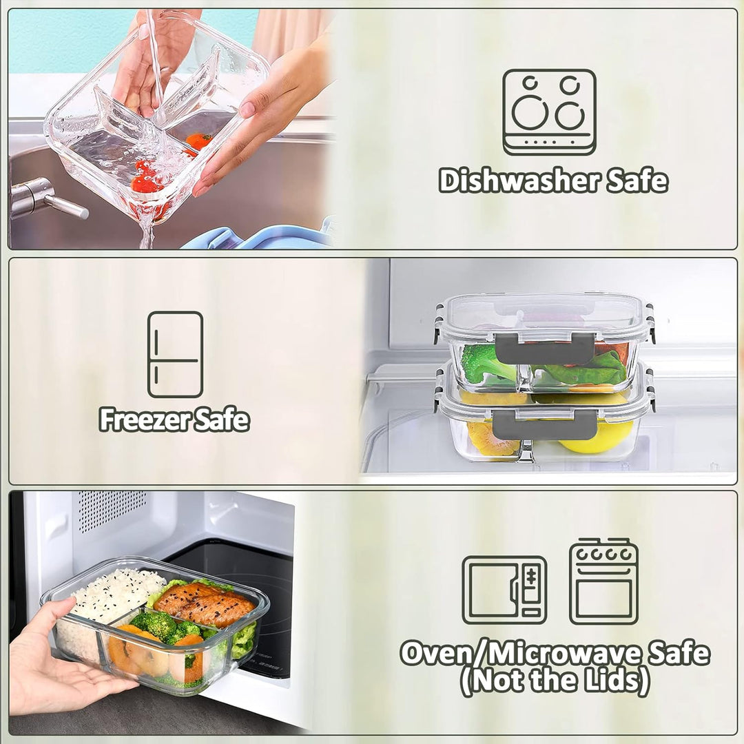 Glass Meal Prep Containers 5-Pack - 1L-Gray-Nora Luxe